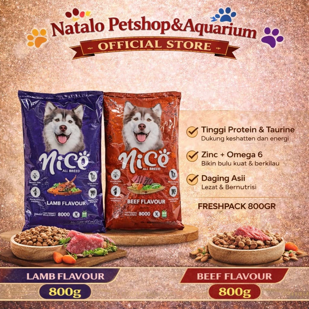 Nice Dog 800GR - All Breed Dog Dry Food - Makanan Anjing Kering Dewasa Beef / Lamb - Sapi / Domba - Pelet / Pakan Dewasa - gambar 1