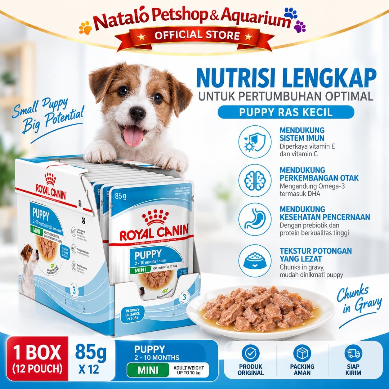 Royal Canin Mini Puppy Pouch Dog Wet Food 1 BOX isi (12pcs X 85gr) - Makanan Basah Saset Anak Anjing - gambar 2