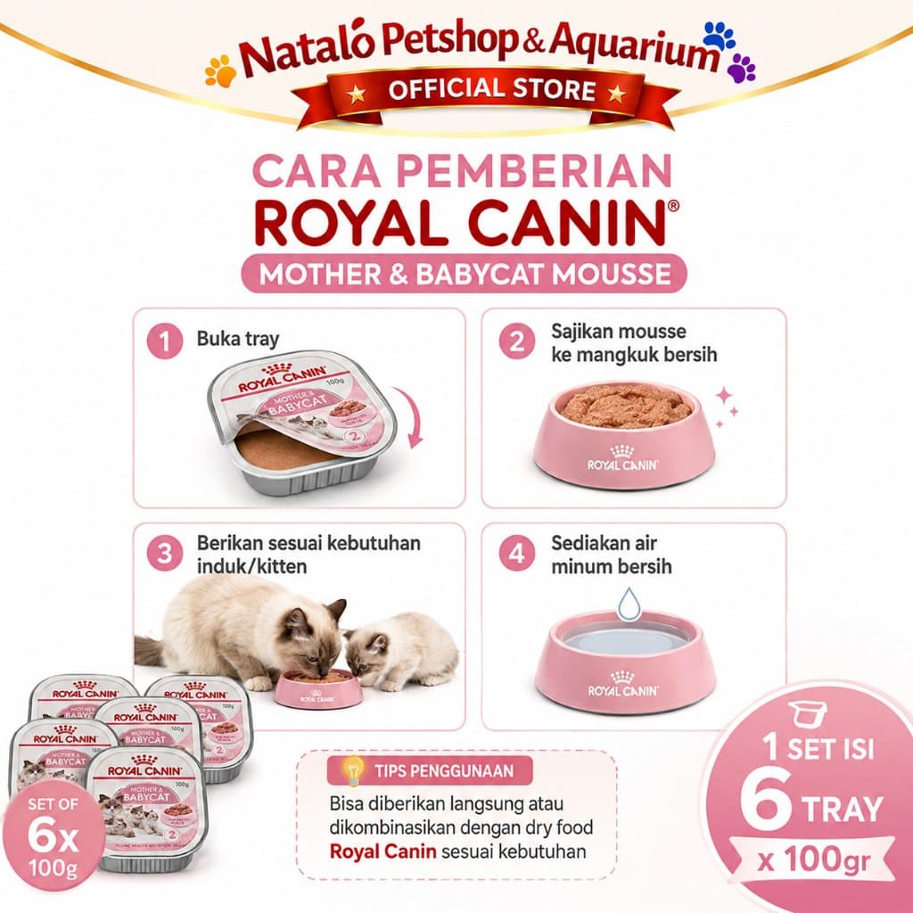 6 PCS x ROYAL CANIN MOTHER BABY CAT TRAY 100GR X6 Mousse - LEBIH HEMAT - Wet Kitten Cat Food - Makanan Basah Ibu dan Anak Kucing dapat 6 biji - gambar 3