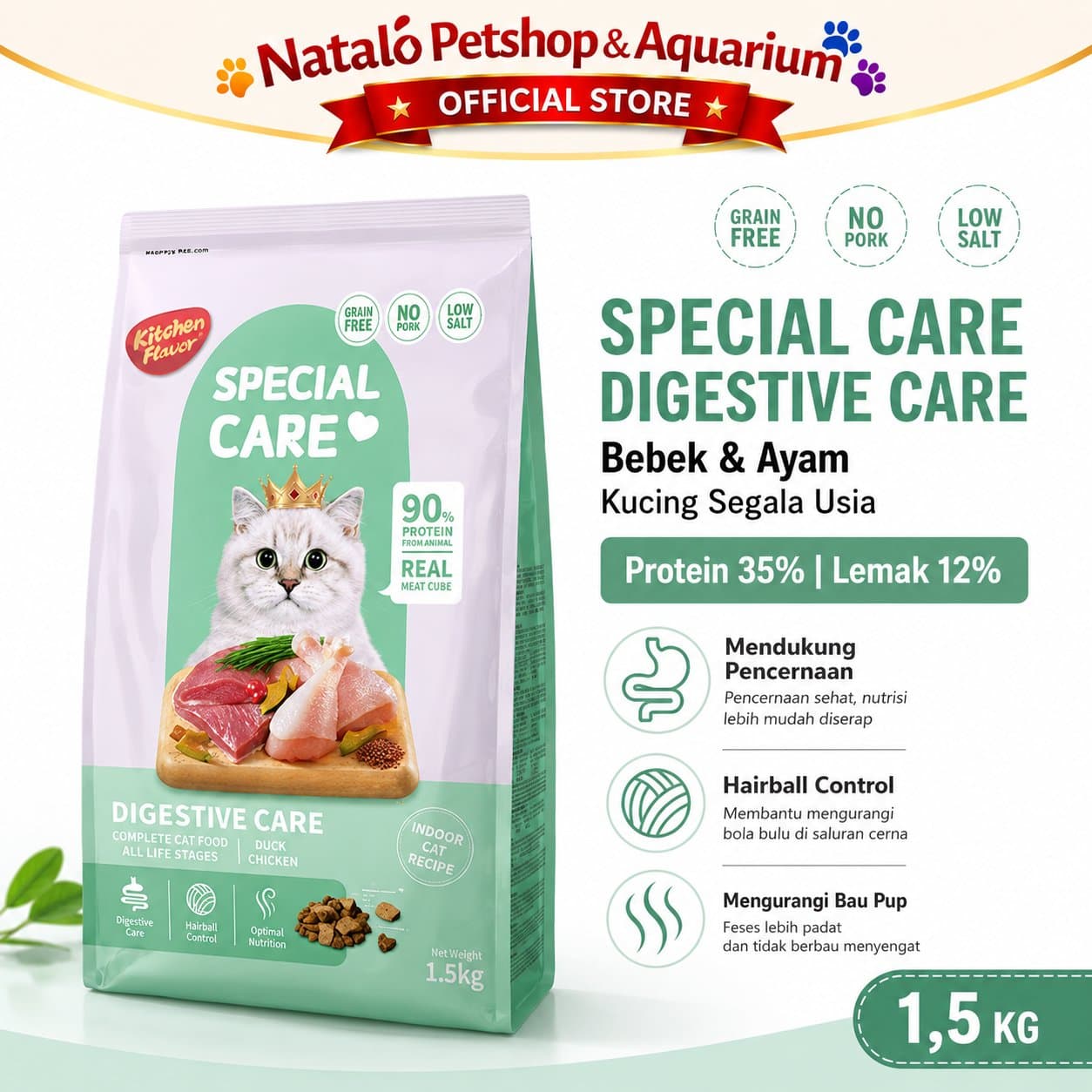 Kitchen Flavor Special Care Digestive Care 1.5KG All Life Stages - Makanan Kucing Semua Umur untuk Pencernaan 1.5 KG - gambar 1