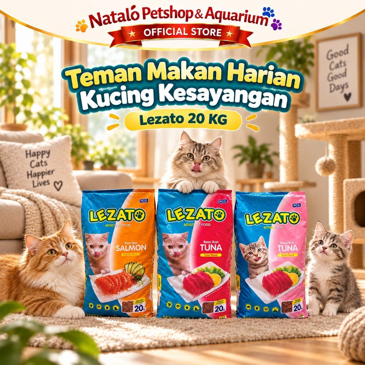 Lezato Adult Dry Cat Food Tuna / Salmon 20KG - Makanan Kering Kucing Dewasa Ekonomis 20 KG - gambar 5