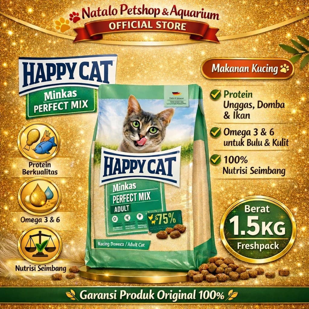 Happy Cat Minkas Perfect Mix 1.5KG Adult Dry Cat Food - Makanan Kering Kucing Dewasa Premium 1.5 KG