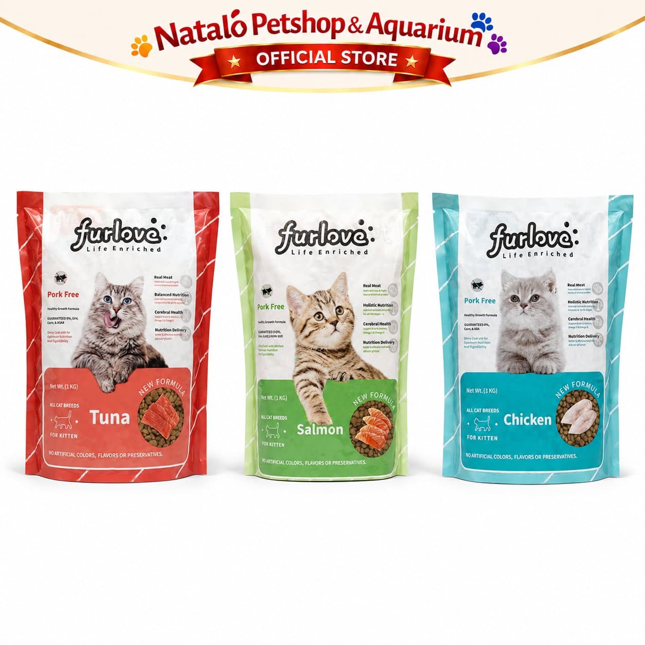 Furlove Kitten & Adult Dry Cat Food 1KG All Life Stages - Makanan Anak dan Kucing Dewasa / Semua Umur 1 KG - Tuna Salmon Chicken - gambar 6