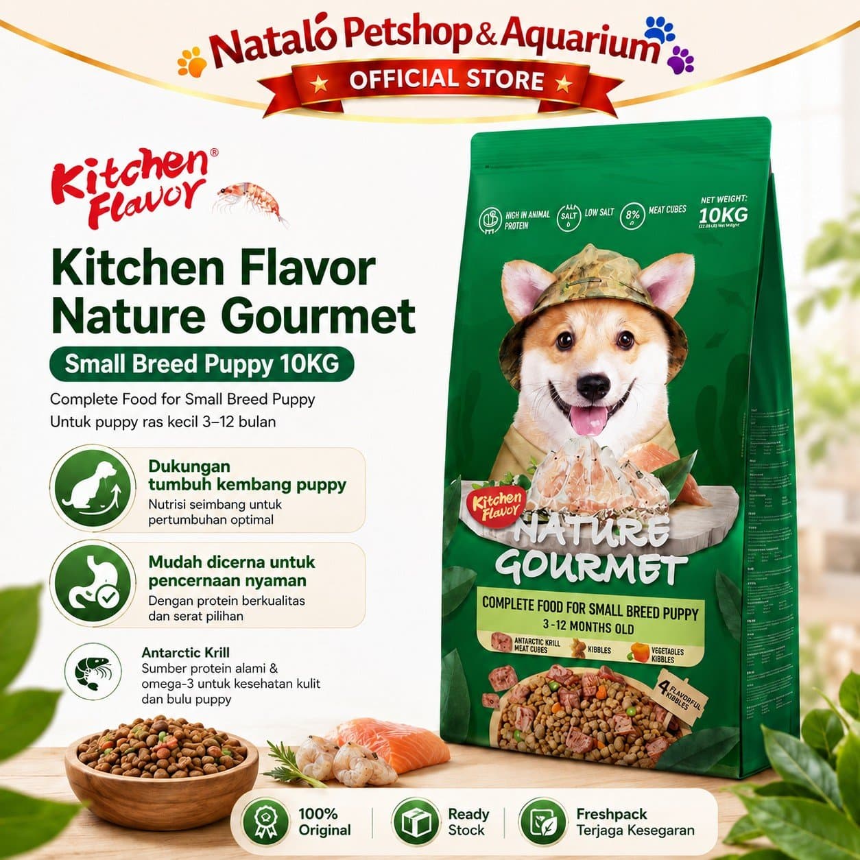 Kitchen Flavor Nature Gourmet Complete Dog Food for Small Breed Puppy 10KG - Makanan Anak Anjing Ras Mini Kecil 10 KG - gambar 1
