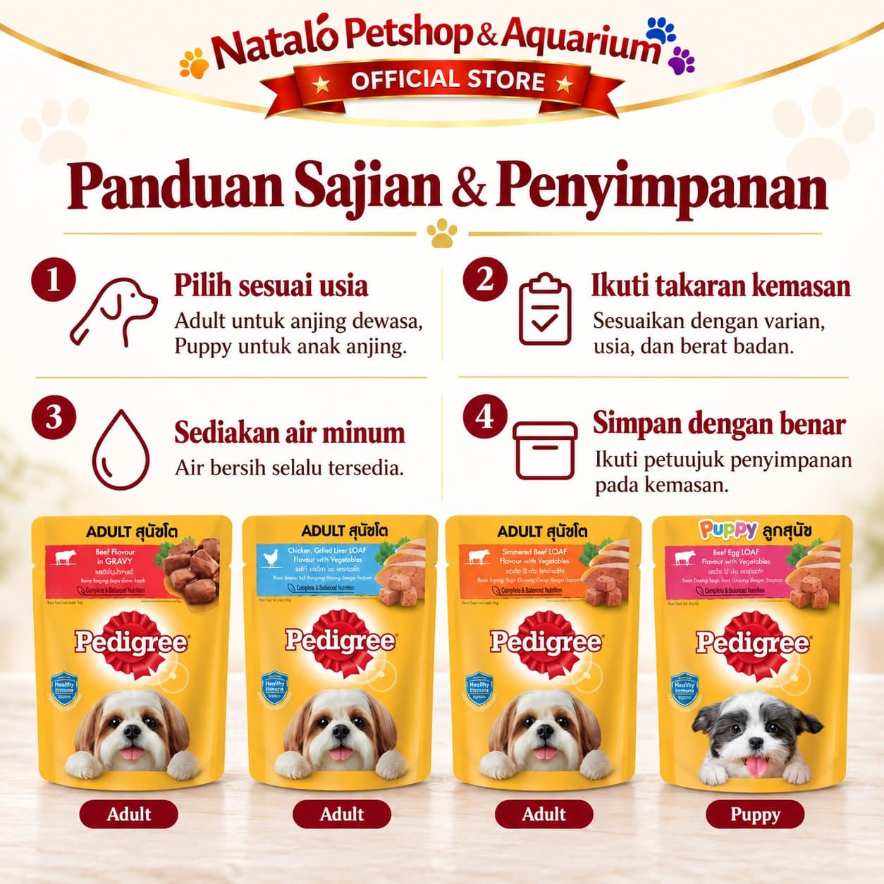 Pedigree 80GR Makanan Anjing Basah Pouch Adult & Puppy | Beef Gravy, Chicken Liver, Beef Loaf, Beef Egg | Wet Dog Food 80 GR - gambar 3