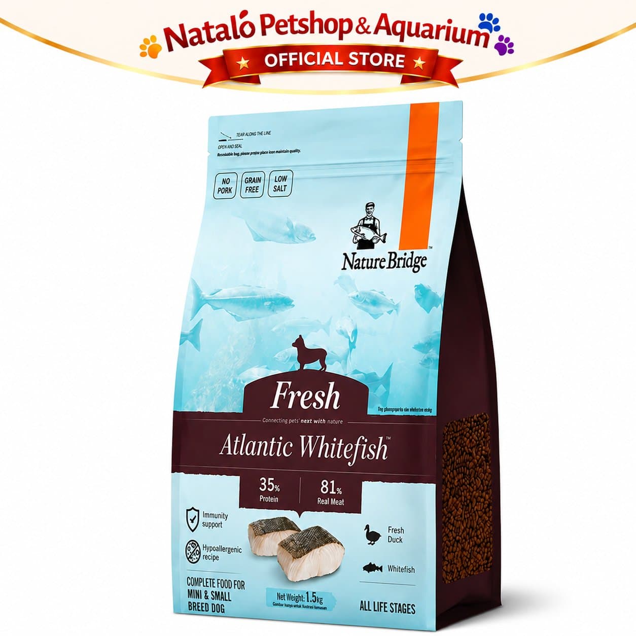 Nature Bridge Fresh Atlantic Whitefish Dog Food 1.5KG All Life Stages Small Breed - Makanan Anjing Semua Umur Ras Kecil Mini Super Premium 1.5 KG - gambar 6