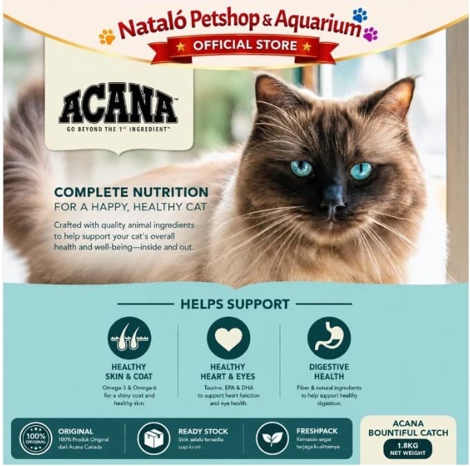 Acana Bountiful Catch Adult Cat Food 1.8KG Premium Dry Food - Salmon with Herring - Makanan Kucing Kering Dewasa 1.8 KG rasa ikan sehat bulu lebat - gambar 3