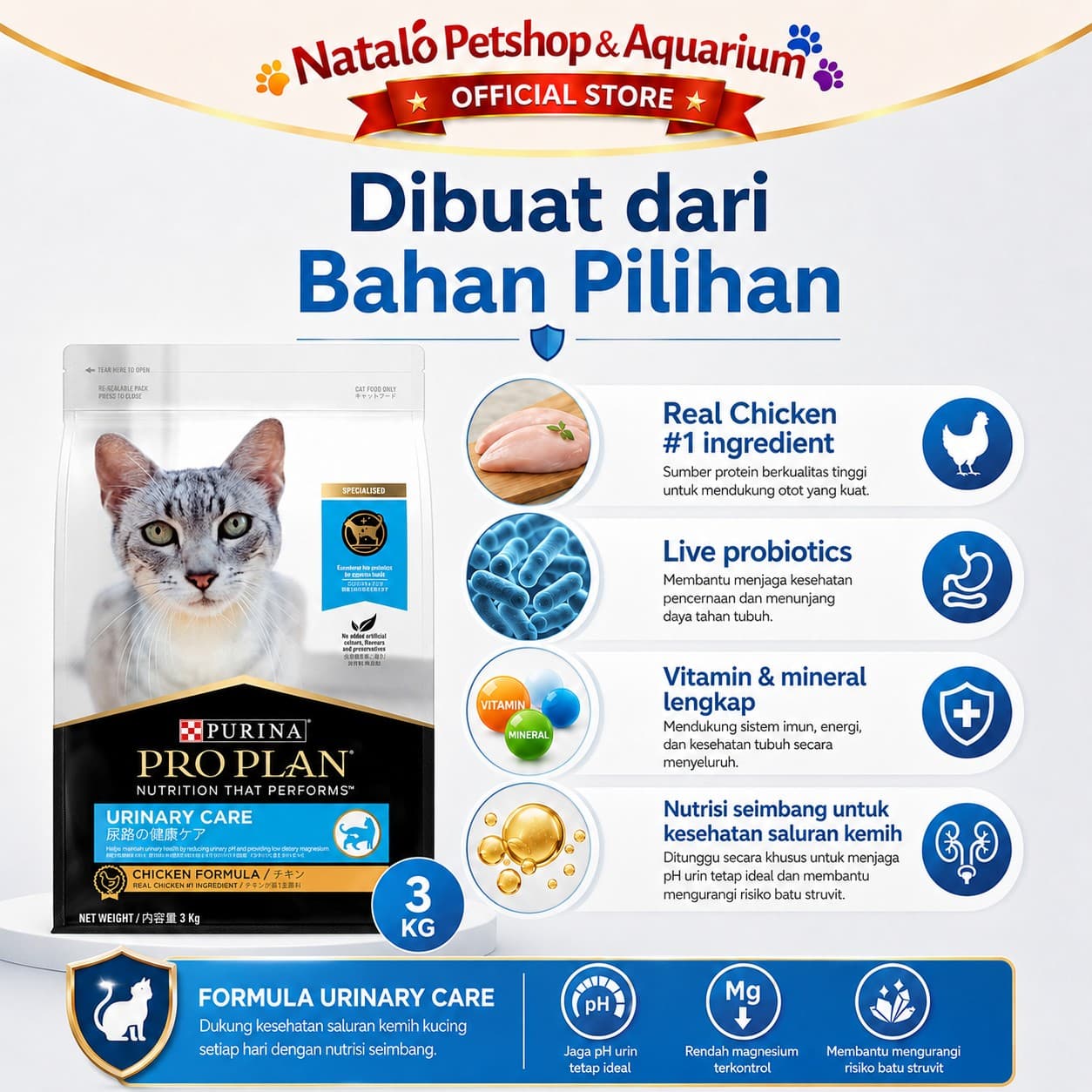 Pro Plan Urinary Care 3KG Chicken Adult Cat Food - Makanan Kucing Dewasa PROPLAN untuk Pencegahan FLUTD 3 KG - gambar 4