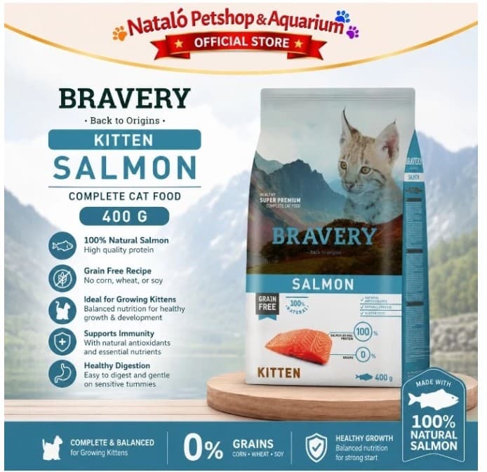 Bravery Kitten Salmon 400GR Dry Cat Food Makanan Kering Anak Kucing Super Premium Pakan Pelet - gambar 1