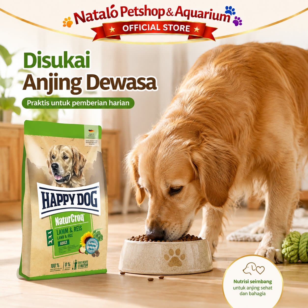 Happy Dog NaturCroq Lamb & Rice 1KG Adult Dog Food - Makanan Anjing Dewasa Ras Besar Rasa Domba Premium 1 KG - gambar 5