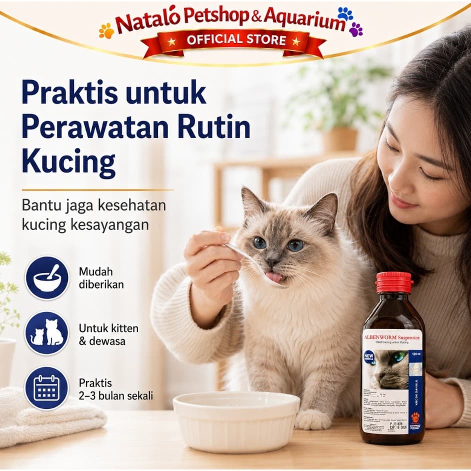 Albenworm Cat Syrup 120ML - Obat Cacing Kucing Cair Sirup Suspension 120 ML Dijamin Ampuh by Raid All Dewormer - gambar 4