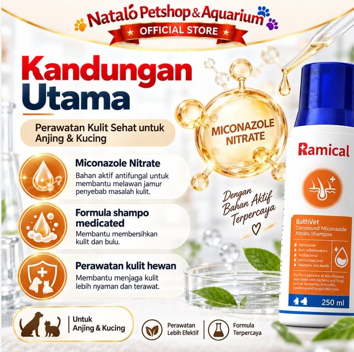 Ramical BATHVET Shampoo 250ML - Miconazole Sampo AMPUH Atasi Sakit Kulit Kurap Gatal Infeksi Jamur - gambar 4