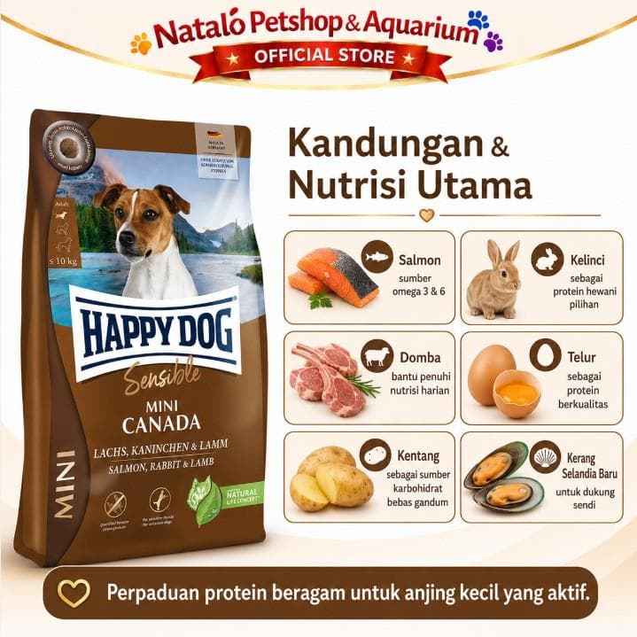 Happy Dog Sensible Mini Canada 800GR Salmon Rabbit Lamb / Grain Free - Makanan Anjing Dewasa Ras Kecil Super Premium 800 GR - gambar 3