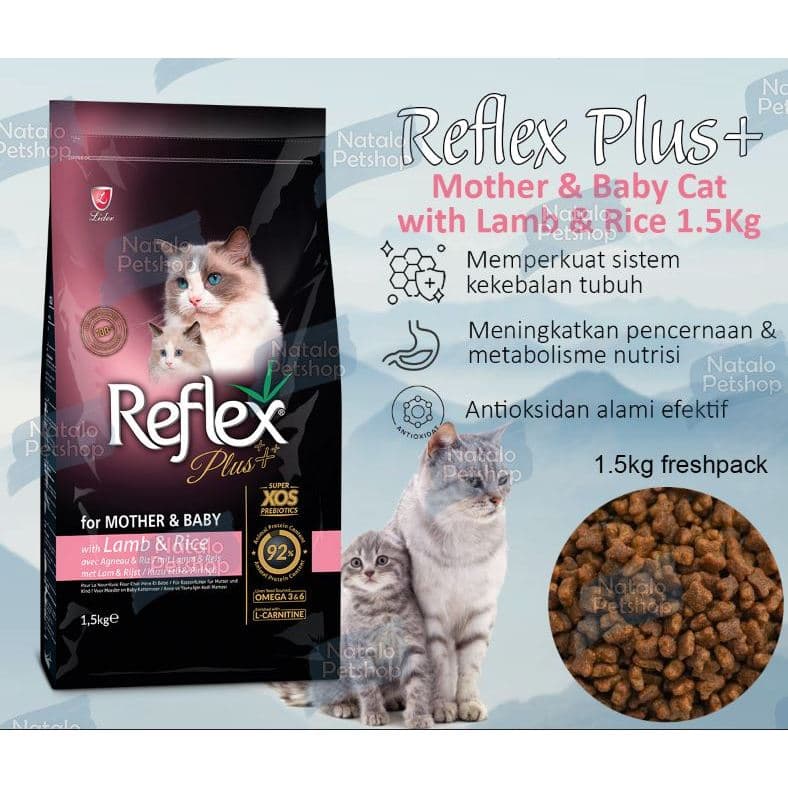 Reflex Plus Mother & Baby Cat 1.5KG with Lamb & Rice - Makanan Ibu dan Anak Kucing Super Premium Kitten Food - gambar 1