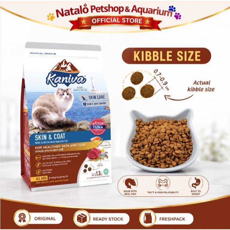 Kaniva Skin & Coat 1.3KG Tuna with Krill and Salmon oil Dry Cat Food - Care Makanan Kucing khusus Untuk Perawatan Kulit & Bulu All Life Stages Adult Kitten Dewasa Anak 1.3 KG - gambar 3
