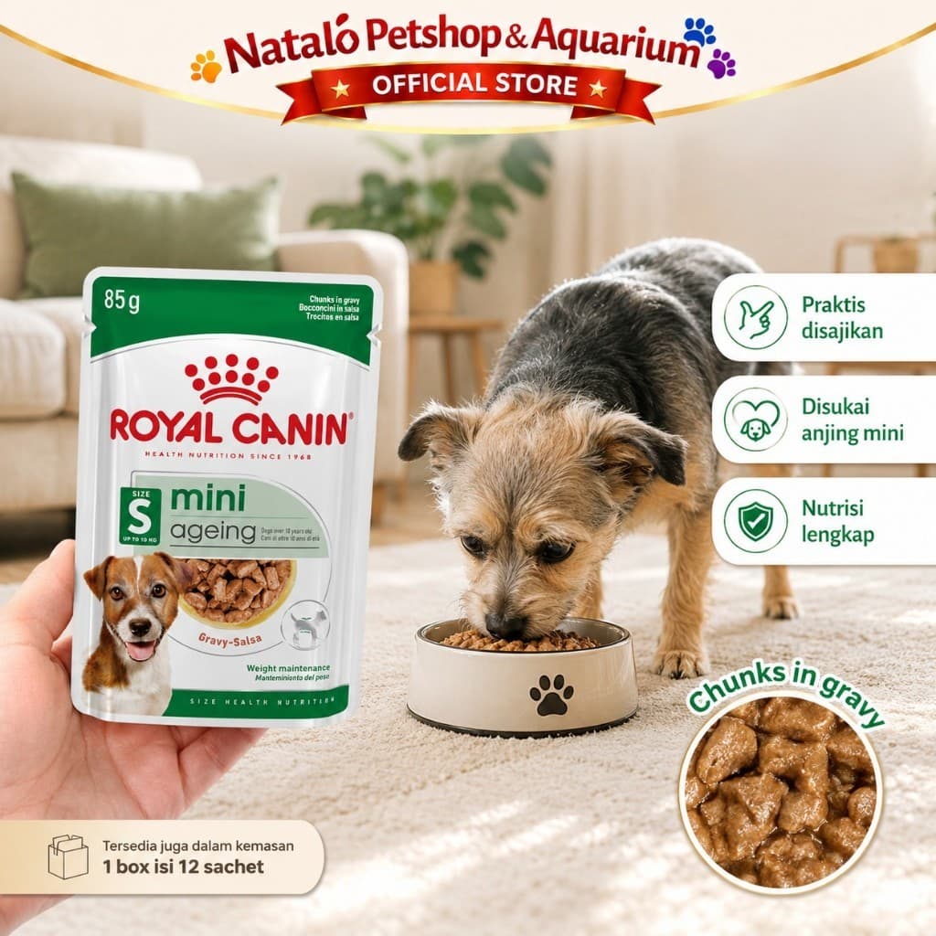 Royal Canin Mini Ageing 8+ Pouch Senior Wet Food 1 BOX isi (12pcs X 85gr) - Makanan Basah Saset untuk Anjing Tua - gambar 5
