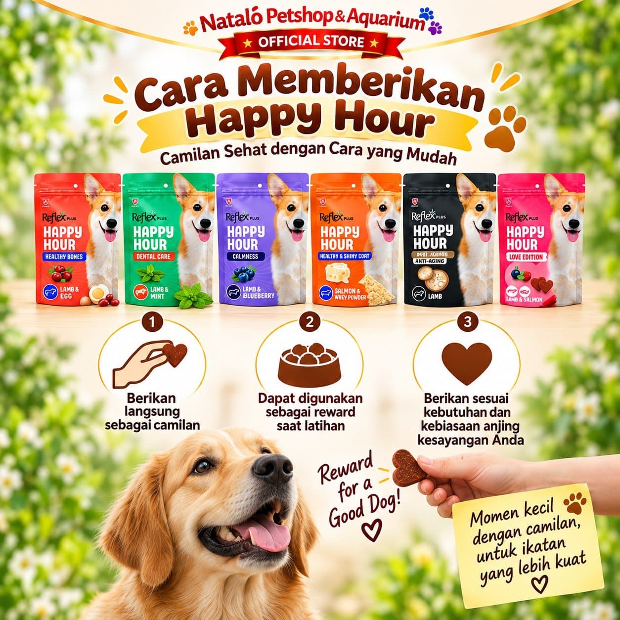 Reflex Plus Happy Hour Dog Treat 60G 6 Varian - Snack Cemilan Anjing Dewasa Healthy Bones Dental Care Calmness Anti Aging Lamb Salmon 60 GR - gambar 3