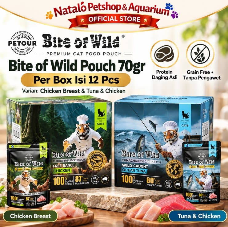 Bite of Wild Pouch Wet Cat Food 1BOX (12pcs x 70gr) All Life Stages  - Makanan Basah Saset Kucing  Semua Tahap Umur / Usia Tuna Chicken Breast - gambar 1