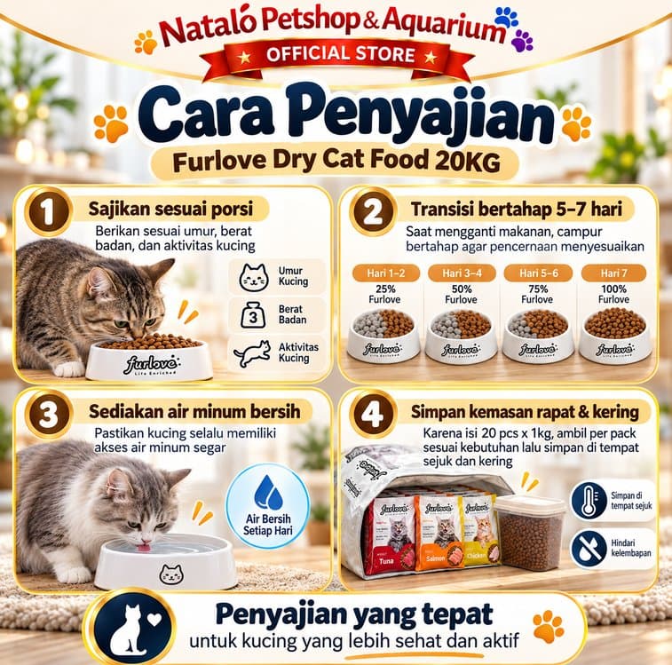 Furlove Dry Cat Food 20KG 1 Sak Isi 20pcs x 1KG Makanan Kucing Kering Adult Kitten Tuna Salmon Chicken Freshpack - gambar 3