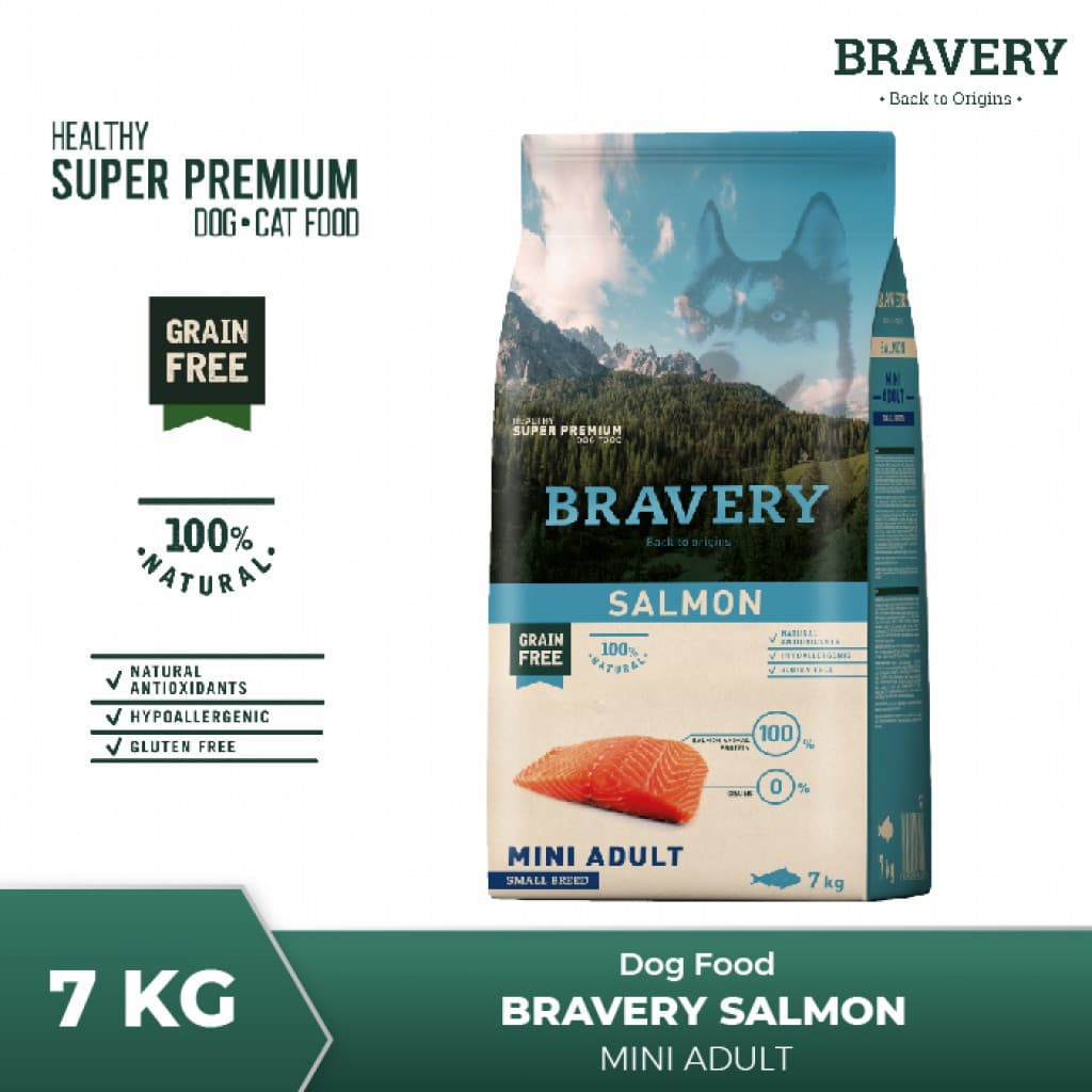 Bravery Mini Adult SALMON 7KG Makanan Anjing Small Breed Super Premium Food Pelet - gambar 2