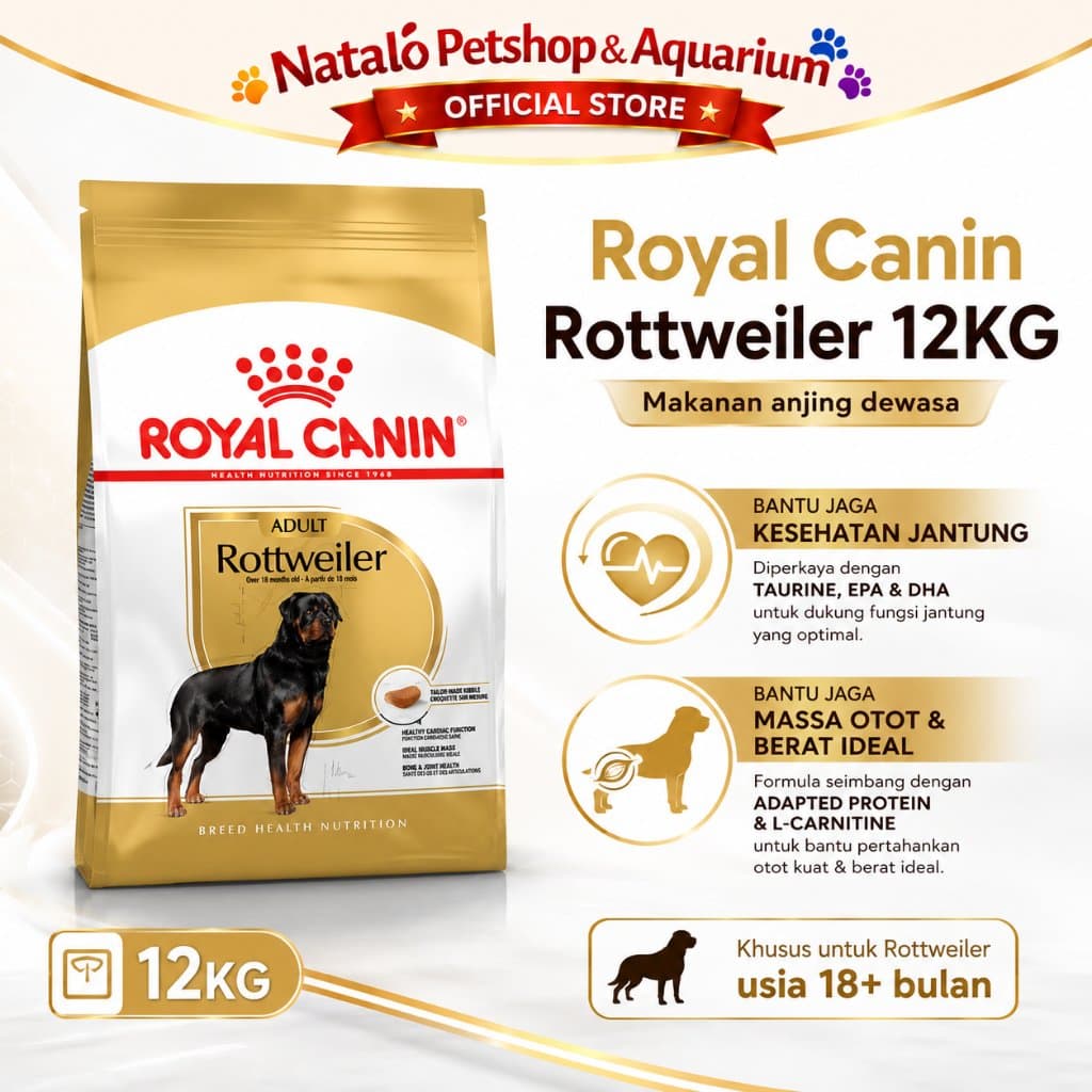 Royal Canin Rottweiler Adult 12KG - Makanan Anjing Dewasa Besar Ras Dry Large Dog Food - gambar 1
