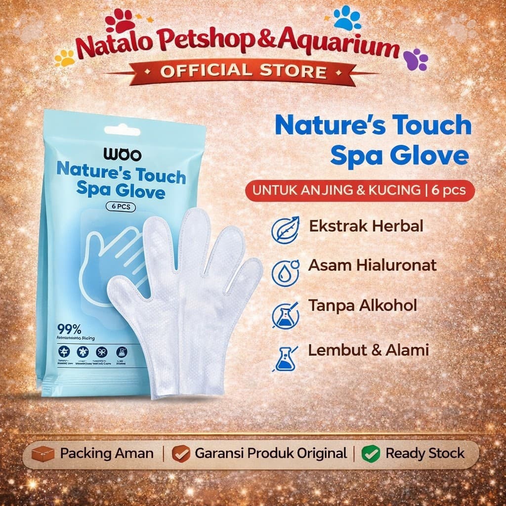 Woo Nature's Touch Spa Glove isi 6 PCS - Sarung Tangan Grooming Kucing Anjing