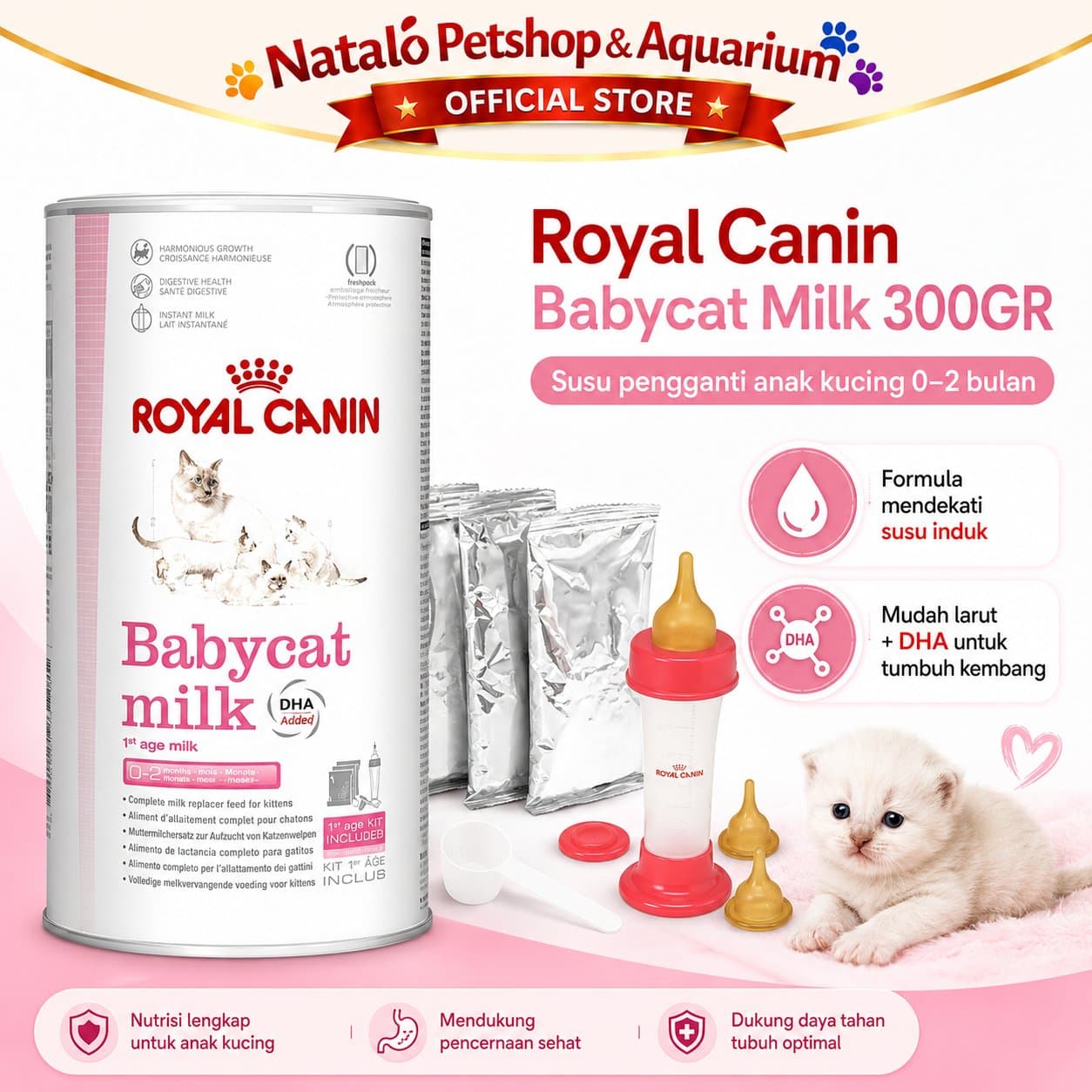 Royal Canin Babycat Milk 300GR Include Dot Susu - Susu Anak dan Ibu Kucing Menyusui - Baby Cat 300 GR - gambar 2