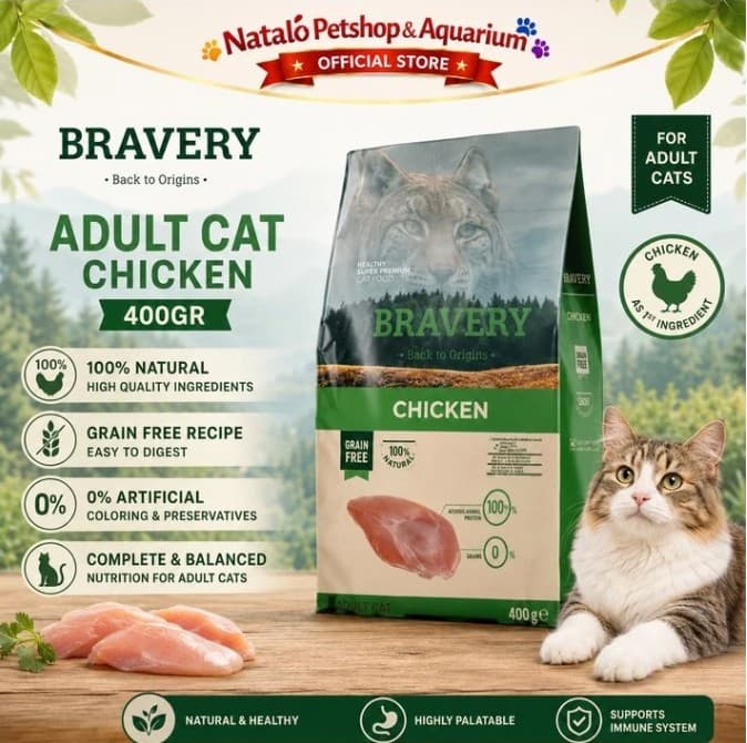 Bravery Adult Cat Chicken 400GR Dry Cat Food Makanan Kering Kucing Dewasa Super Premium - gambar 1
