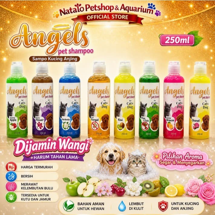 ANGELS Pet Shampoo 250ML Hewan Kucing Anjing Wangi Bersih Kutu Jamur Bulu Lembut - gambar 1