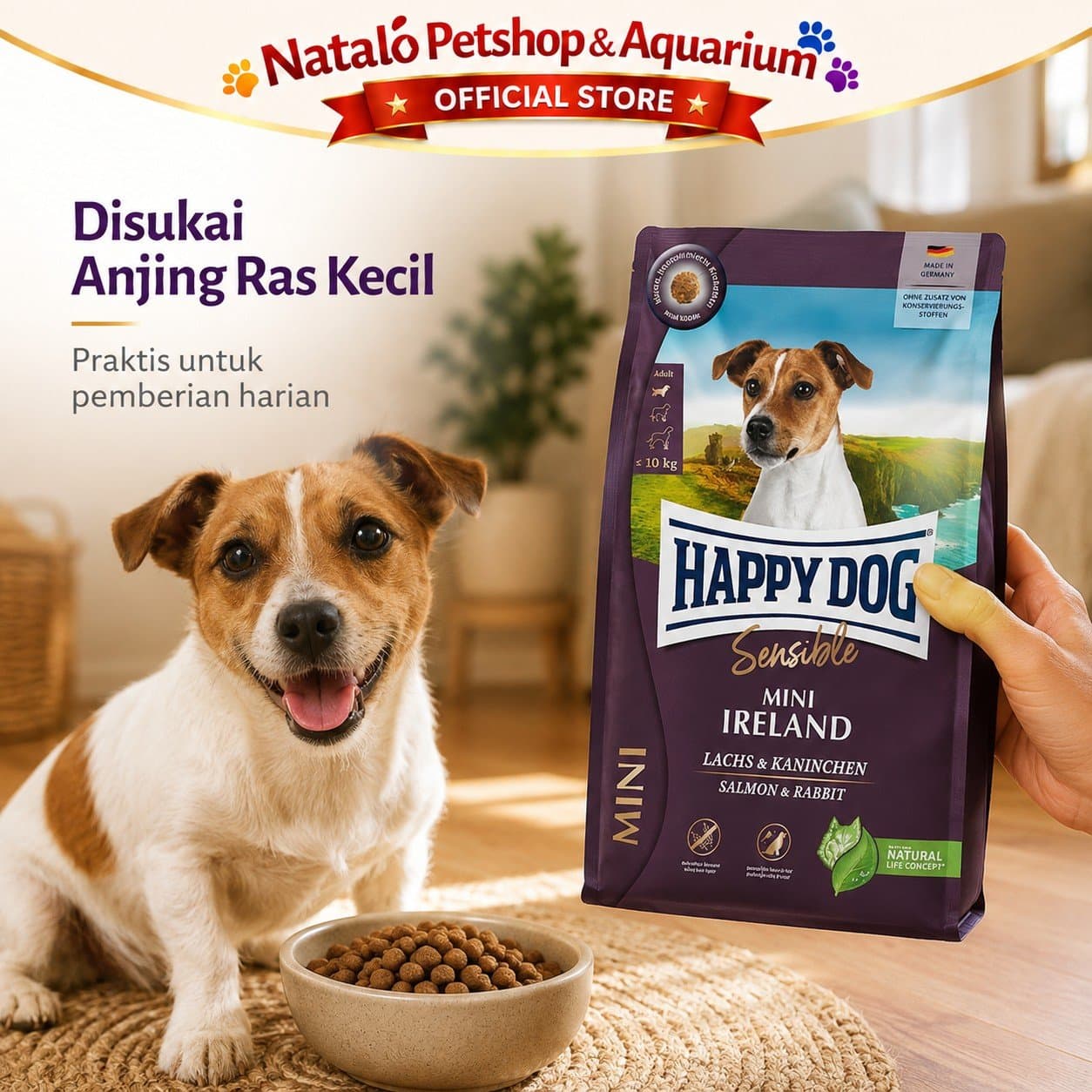 Happy Dog Sensible Mini Ireland Salmon & Rabbit 4KG Small Breed Adult Dog Food - Makanan Anjing Dewasa Ras Mini Irland Super Premium 4 KG - gambar 5
