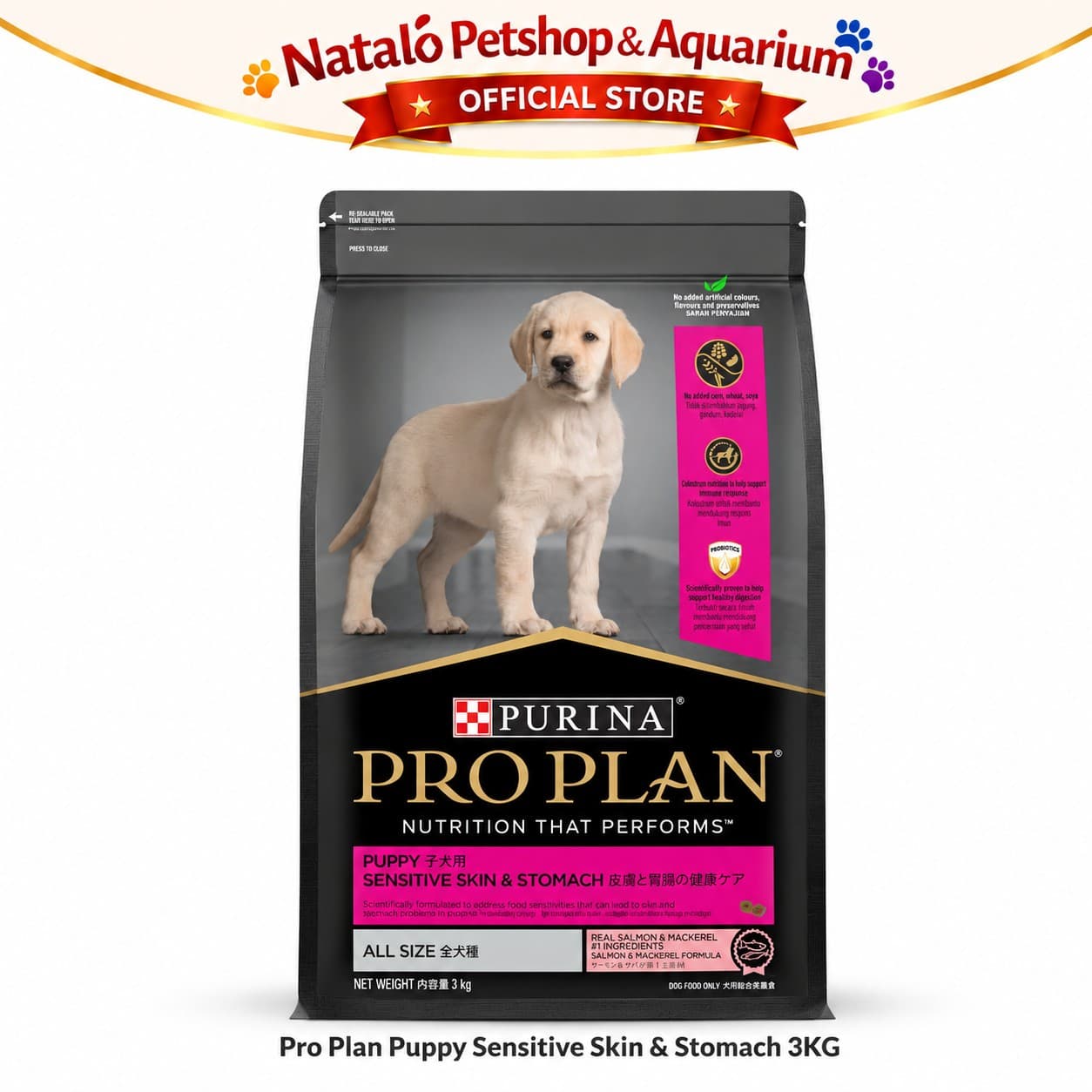 Pro Plan Dog Puppy Sensitive Skin Stomach 3KG Salmon Mackerel All Size ProPlan Makanan Anak Anjing Dry Food - gambar 6