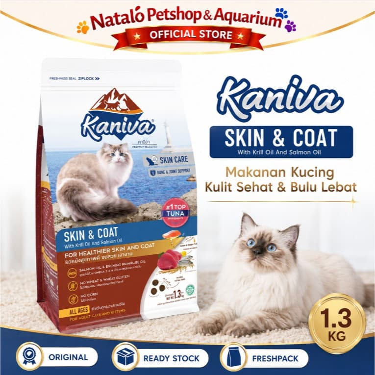 Kaniva Skin & Coat 1.3KG Tuna with Krill and Salmon oil Dry Cat Food - Care Makanan Kucing khusus Untuk Perawatan Kulit & Bulu All Life Stages Adult Kitten Dewasa Anak 1.3 KG - gambar 1
