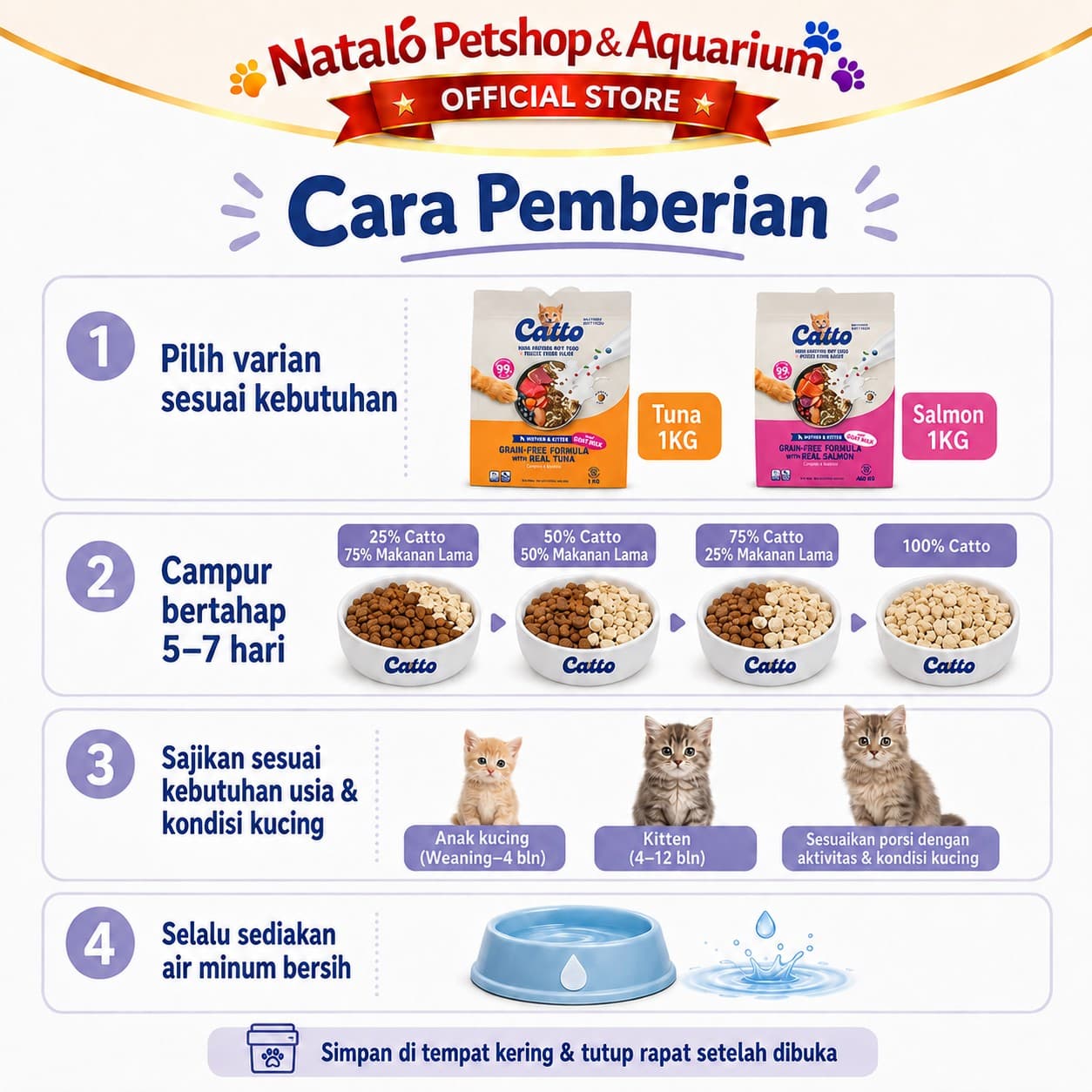 Catto High Protein Dry Mother & Kitten Cat Food + Freeze Dried Meat Grain Free Formula 1KG - Makanan Kering Anak dan Ibu Kucing Premium 1 KG - gambar 3