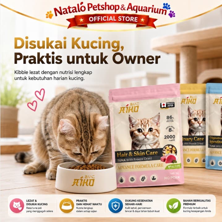 Aiko Premium Cat Food 1KG Tuna with Freeze Dried All Life Stages 1 KG Hair Skin / Urinary / Digestive - Makanan Kucing Kering Segala Usia Bulu Kulit Masalah Kantung Kemih Pencernaan Dry Food - gambar 5