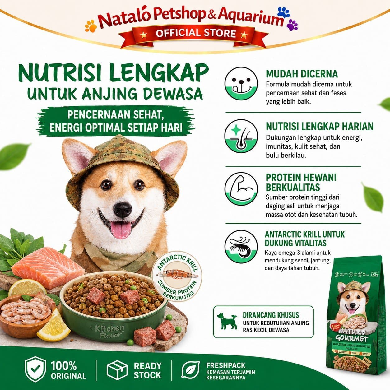 Kitchen Flavor Nature Gourmet Complete Dog Food for Small Breed Adult 1.5KG - Makanan Kering Anjing Dewasa Ras Kecil Mini 1.5 KG - gambar 2