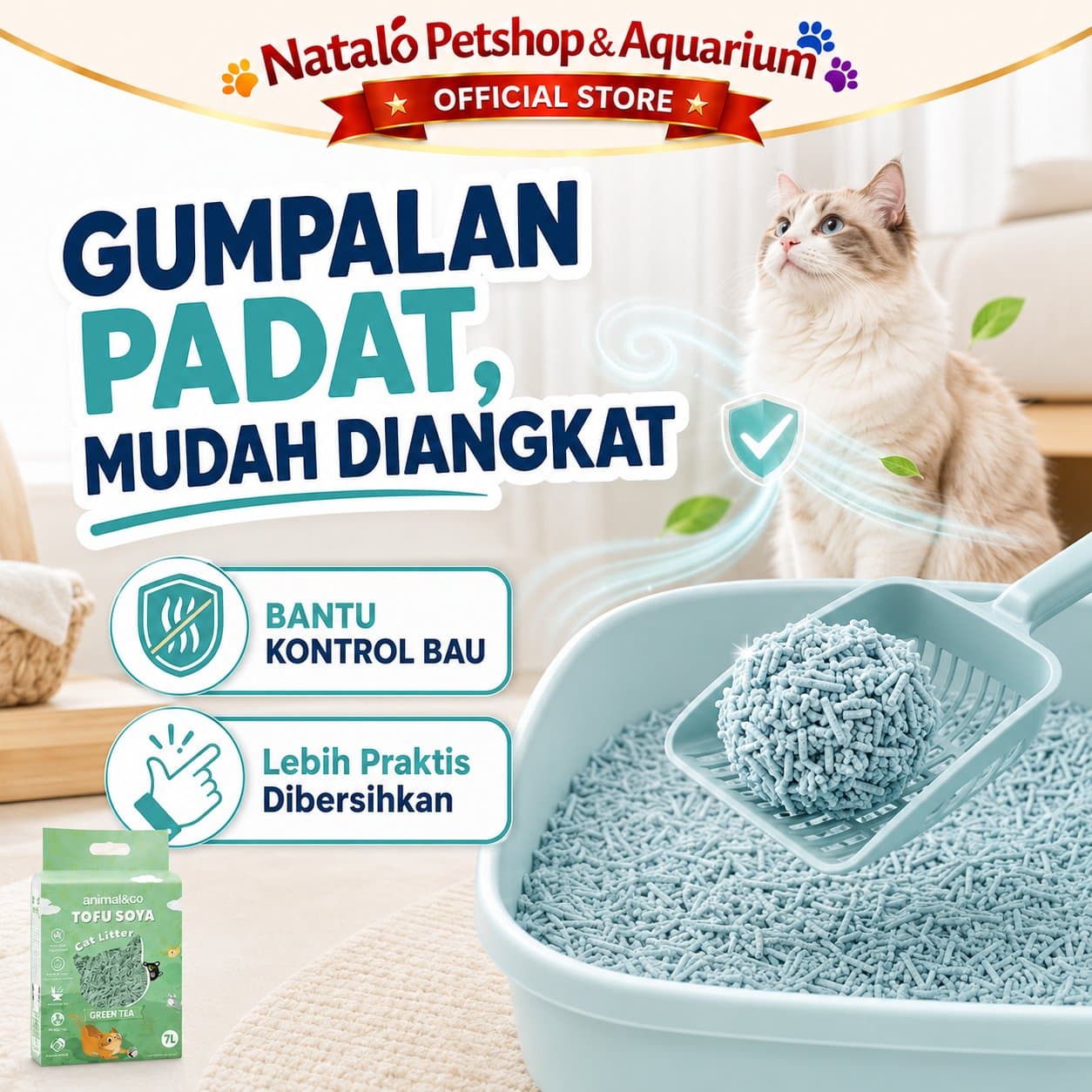 Animal&Co Tofu Soya 7LT Pasir Kucing Gumpal Cat Litter 7 Liter L / Animal n Co Wangi Bersih Ramah Lingkungan - gambar 2