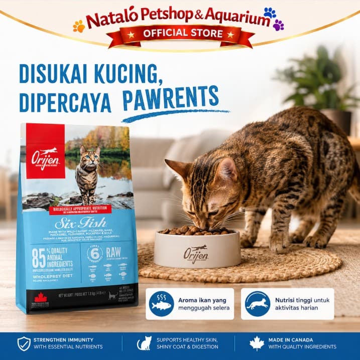 Orijen Cat Six Fish GRAIN FREE Super Premium Cat Food 340gr / 1.8KG Makanan Kucing Kering rasa Ikan Healthy Skin Coat Bulu Lebat Digestive Heart Health Kesehatan Kulit Pencernaan Jantung Salmon - gambar 5