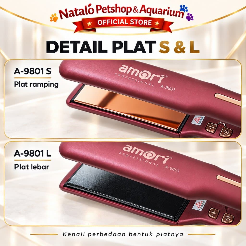 AMORI A9801S A9801L Catokan Pelurus Rambut Profesional 75W Premium Hair Iron Plat Slim & Lebar - gambar 3