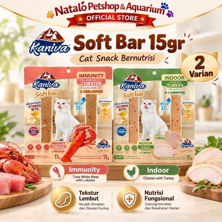 Kaniva Soft Bar 15gr x 2 Snack Kucing Premium Cat Treat Tuna Lobster Chicken Turkey Immunity Indoor Vitamin Protein