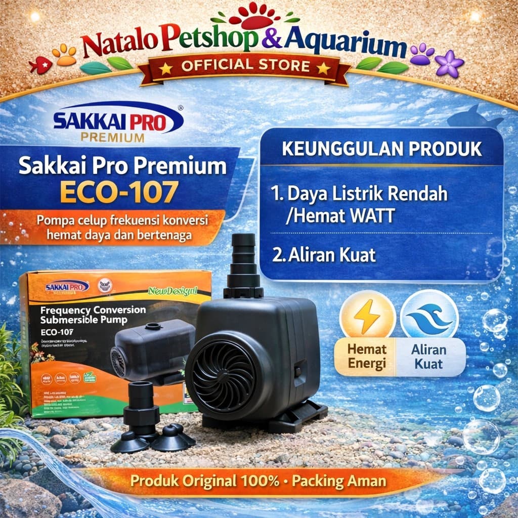 Sakkai Pro Premium ECO 107 - Submersible Pump ECO-107 Pompa Kolam Aquarium Kolam Hemat WATT - gambar 1
