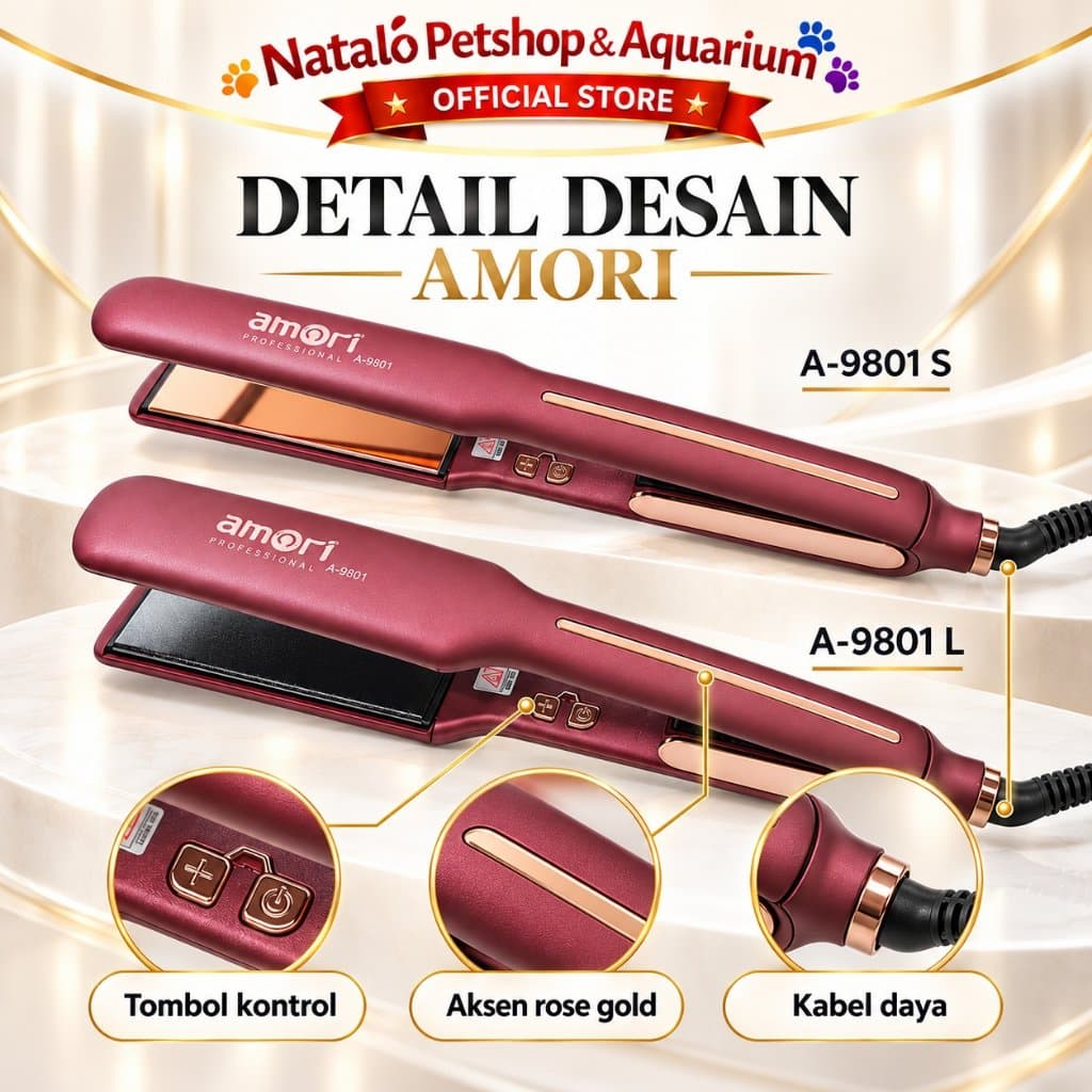 AMORI A9801S A9801L Catokan Pelurus Rambut Profesional 75W Premium Hair Iron Plat Slim & Lebar - gambar 4