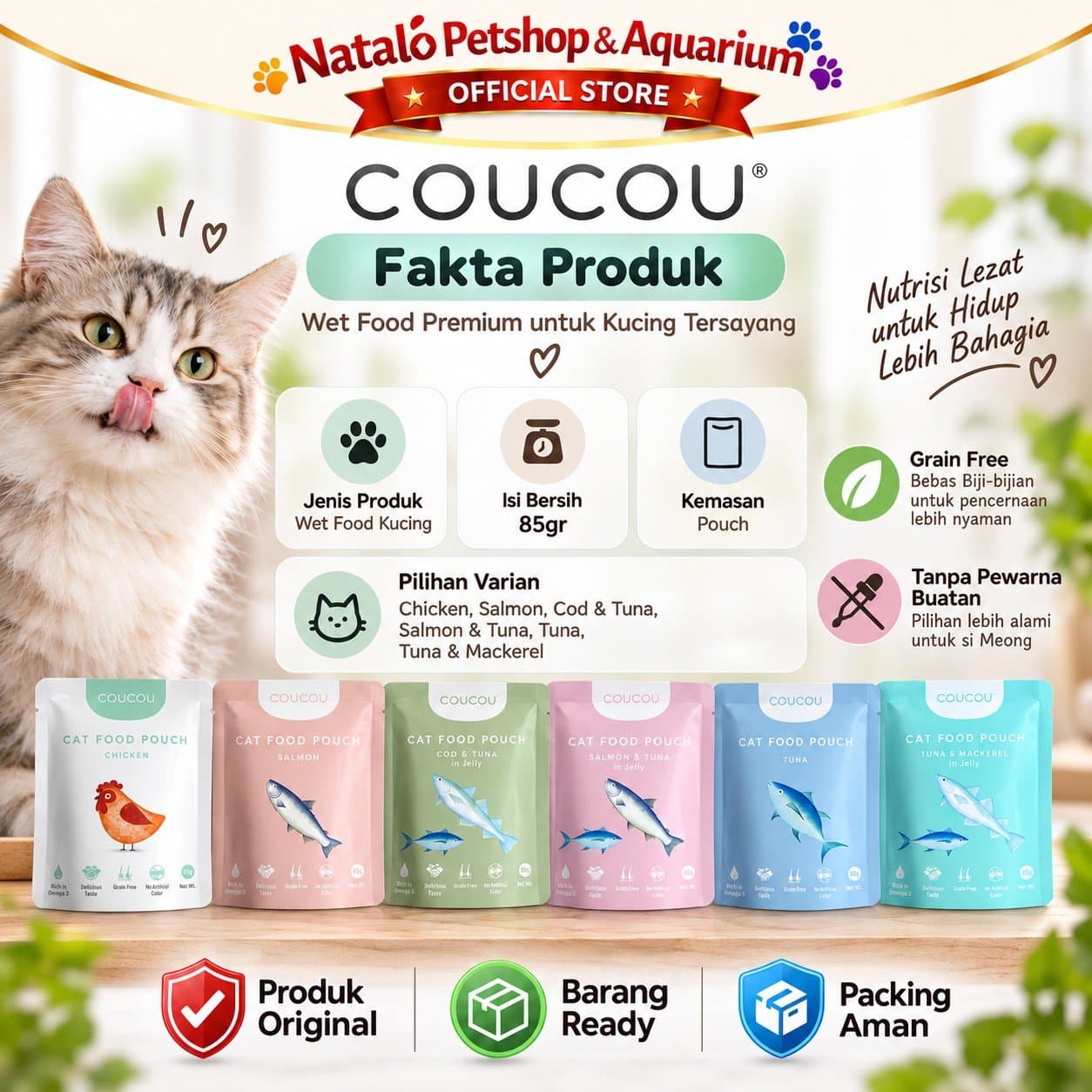 COUCOU Pouch Wet Cat food 85GR All Life Stages - Makanan Basah Saset Kucing COU COU Semua Tahap Usia 85 GR - gambar 4