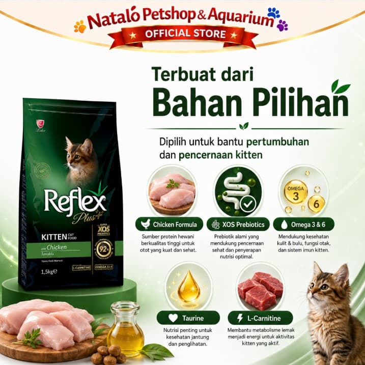 Reflex Plus Kitten 1.5KG with Chicken - Makanan Anak Kucing Super Premium Food rasa Ayam / Sehat / Gemuk / Bulu Lebat - gambar 4