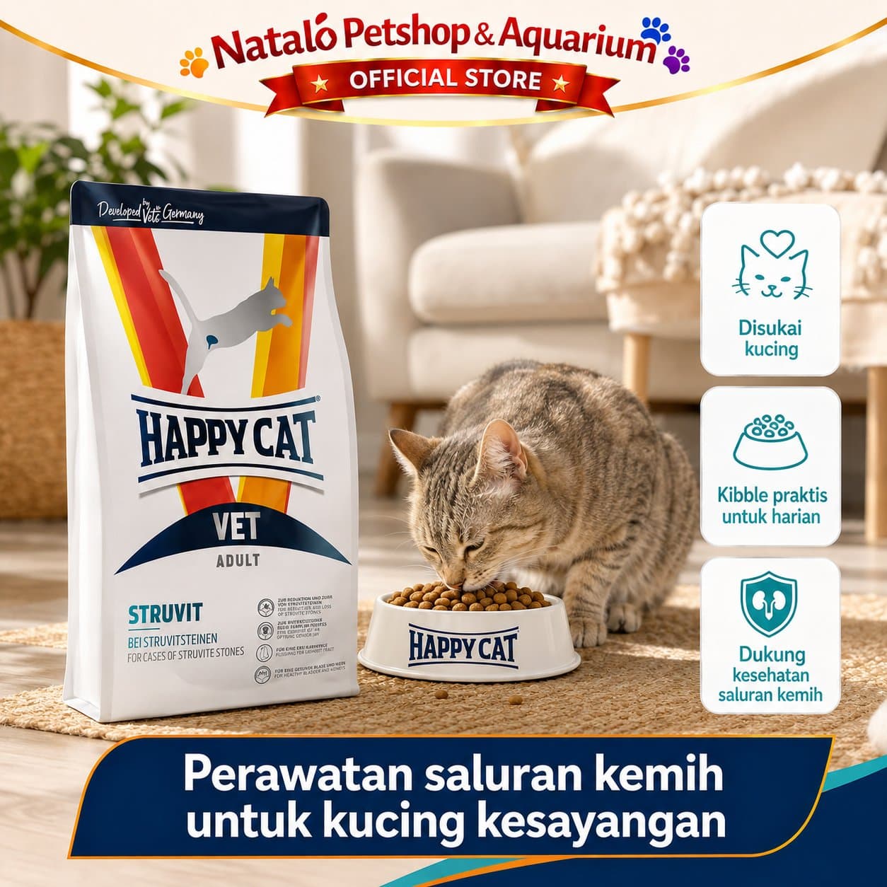 Happy Cat Vet Struvit 1KG Urinary S/O Adult Cat Food - Makanan Kucing Dewasa untuk Pengobatan Saluran Kencing Kemih FLUTD 1 KG - gambar 5