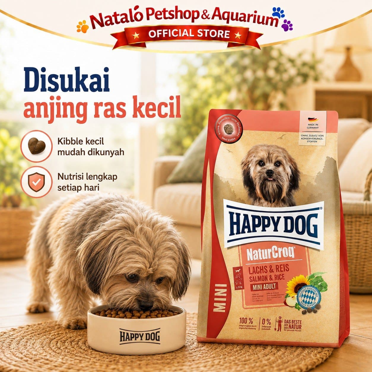 Happy Dog NaturCroq Mini Adult Salmon & Rice 4KG Small Breed Dog Food - Makanan Anjing Dewasa Ras Kecil Premium 4KG - gambar 5