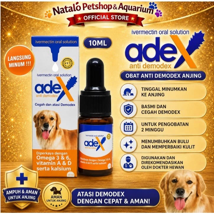 Adex 10ML - Obat Anti Demodex Anjing - Ivermectin Oral Solution 10 ML - Sakit Kulit Tungau Demodex - gambar 1