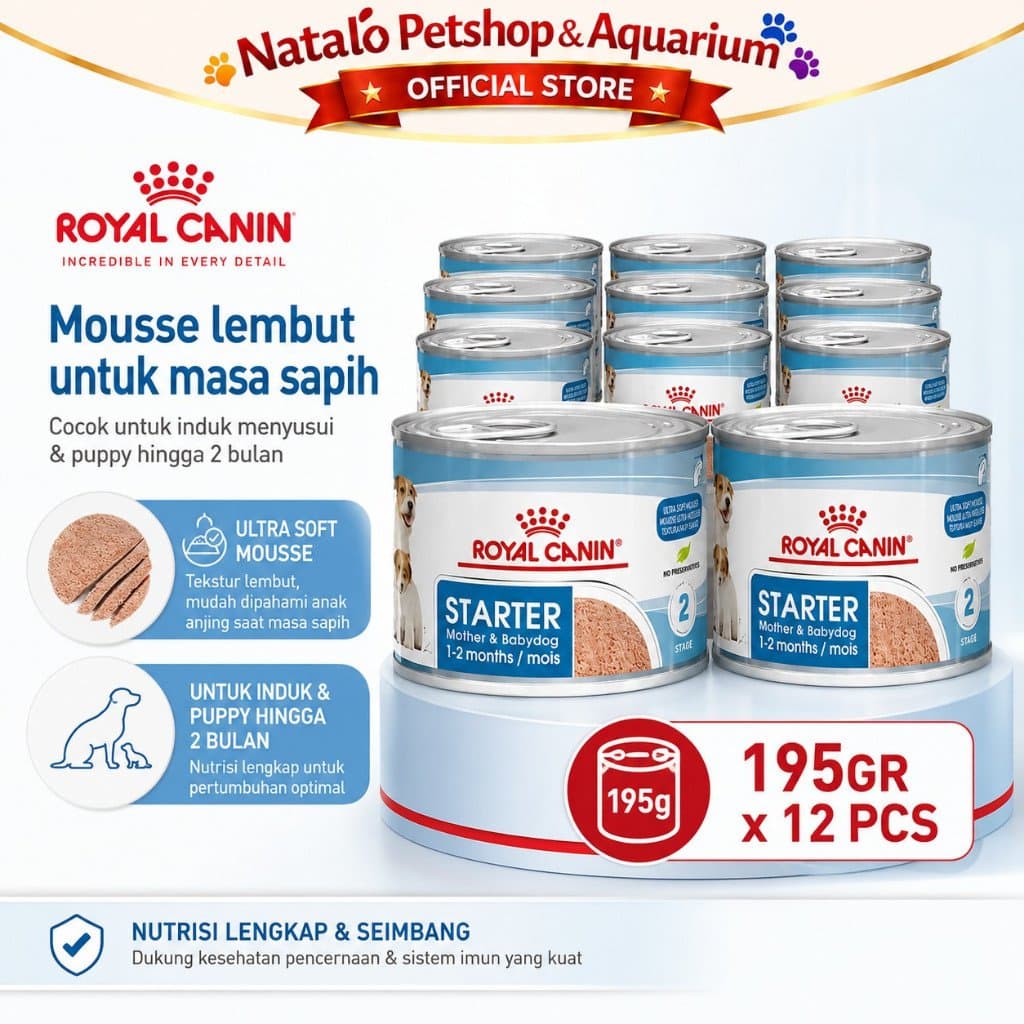 Royal Canin Starter Mother & Babydog Wet Food Mousse 1 KRAT isi (12pcs x 195gr) - Makanan Basah Ibu Menyusui dan Anak Anjing - gambar 1