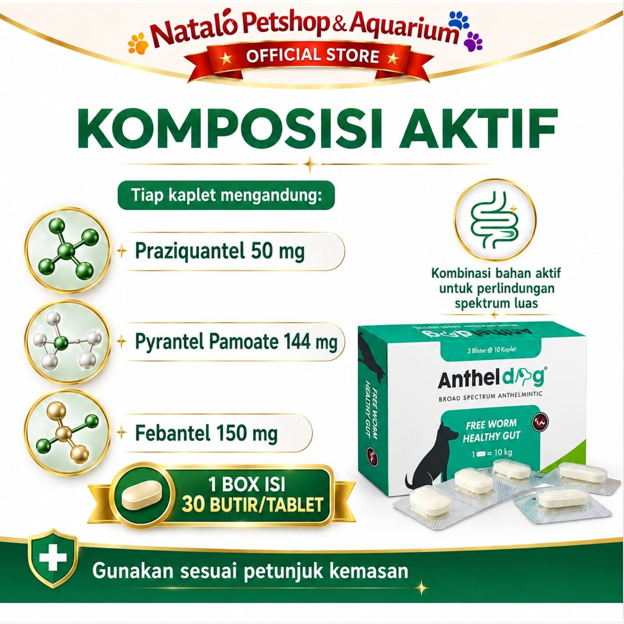 Anthel Dog Kalbe Obat Cacing Anjing 1 Box Isi 30 Kaplet Spektrum Luas untuk Pencegahan dan Pengobatan Cacing Pita, Gelang, Cambuk dan Kait - gambar 4