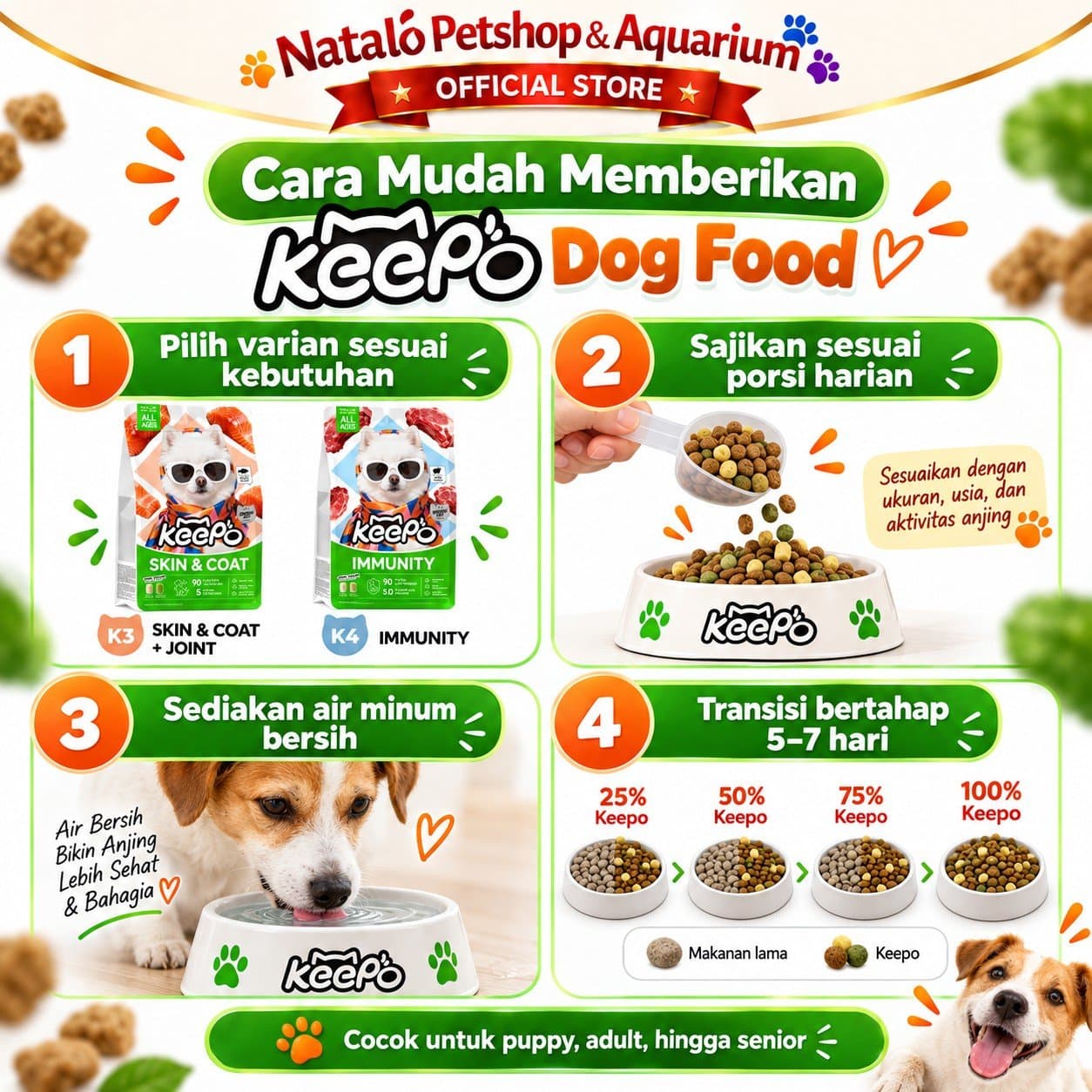 Keepo K3 Skin & Coat / K4 Immunity 1KG All Life Stages Dry Dog Food - Makanan Anjing Semua Tahap Usia / Umur untuk Kesehatan Bulu dan Kulit / Jaga Imunitas 1 KG Salmon Lamb - gambar 2