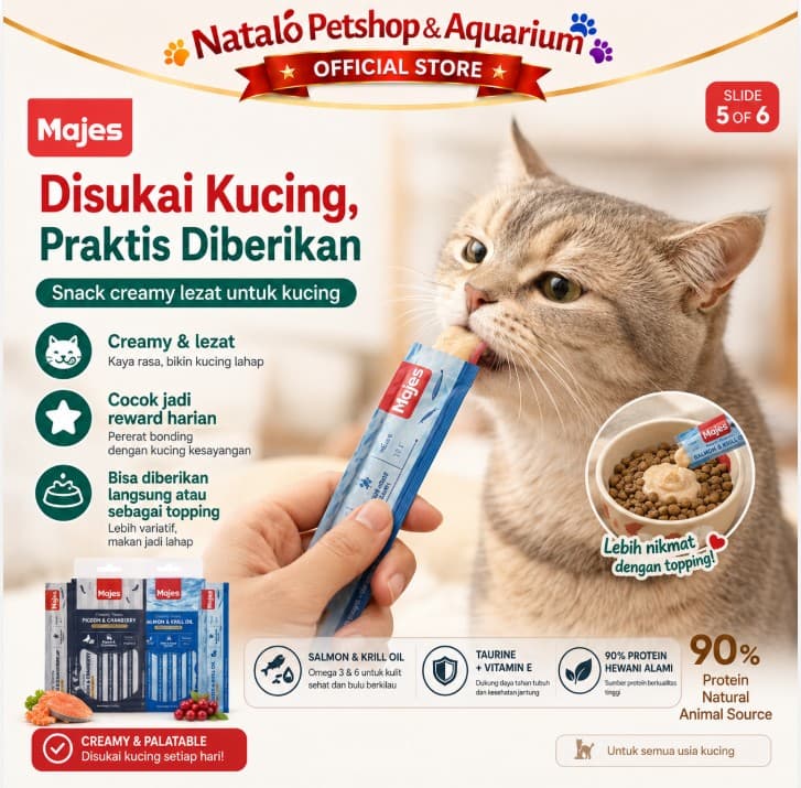 MAJES Creamy Cat Treats - Snack Makanan Basah Kucing 1pack 5x12Gr - gambar 5